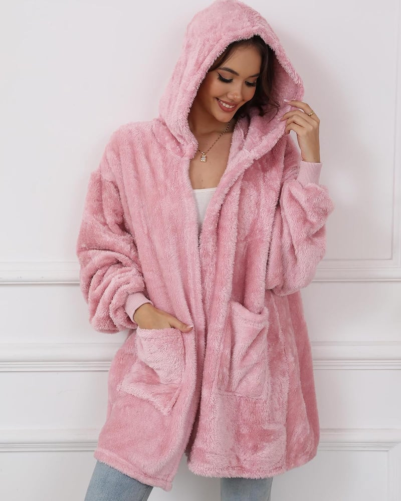 Argstar Hooded Cardigan for Women and Men, Oversized Sweatshirt Fuzzy Fleece Blanket Hoodie Jacket - One Size Fits All - Image 2